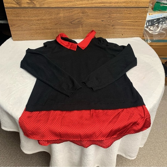 Adrianna Papell size M Black Sweater with Red Polka Dot Accents - Picture 2 of 8